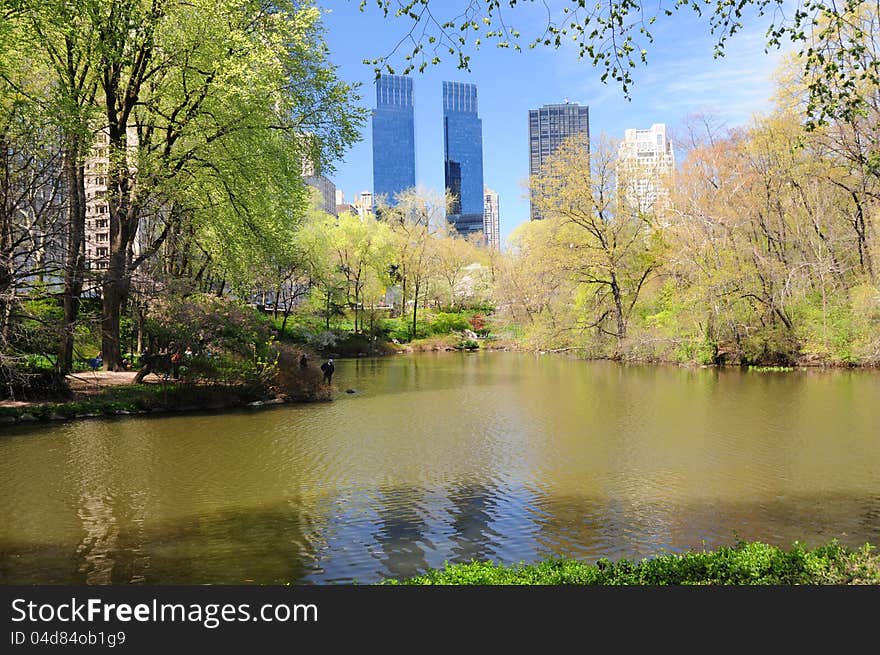 Central park and Time Warner center, ny. Central park and Time Warner center, ny