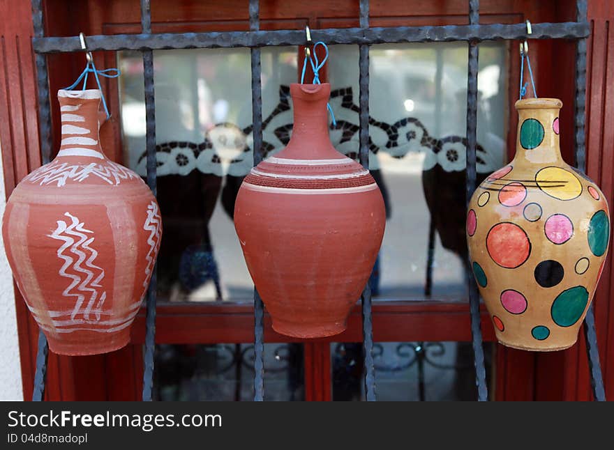 View of Anatolian earthenware jug in the bazaar, Istanbul.