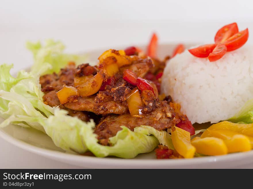 Fried Pieces Of Pork  With Rice