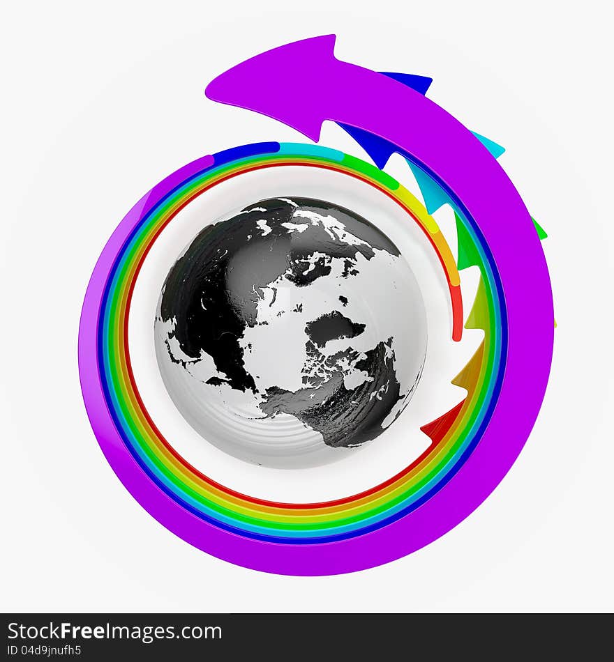 Earth with rainbow arrows