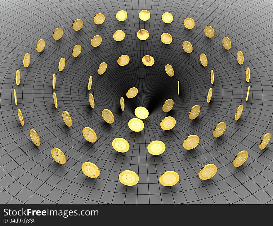 Golden coins falling in the black hole. Golden coins falling in the black hole