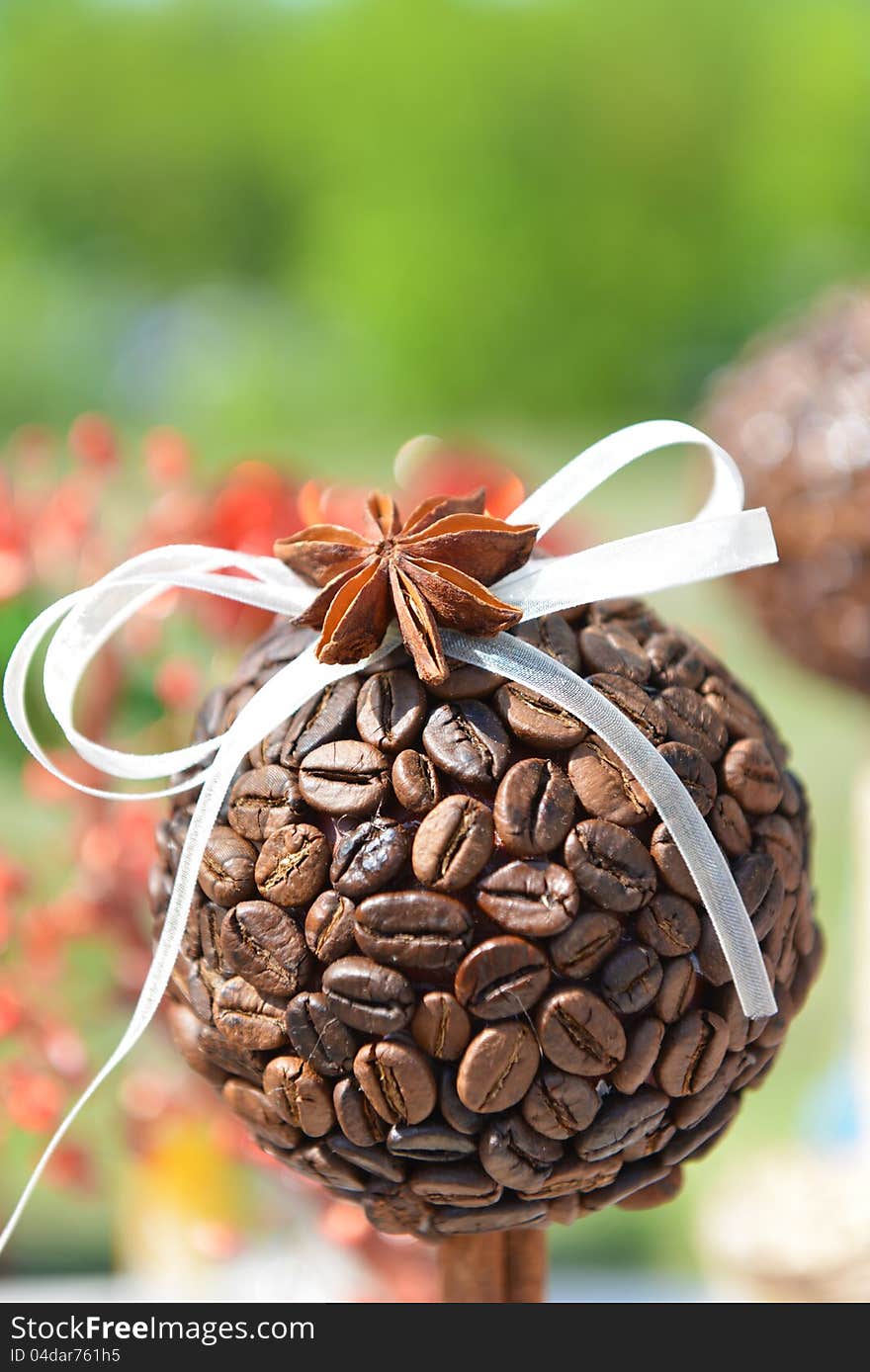 Hand-made article. Coffee marble with an anise and ribbon