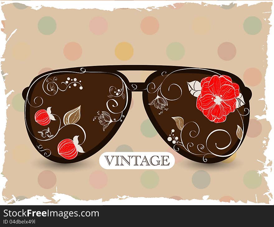 Vector retro picture with sunglasses