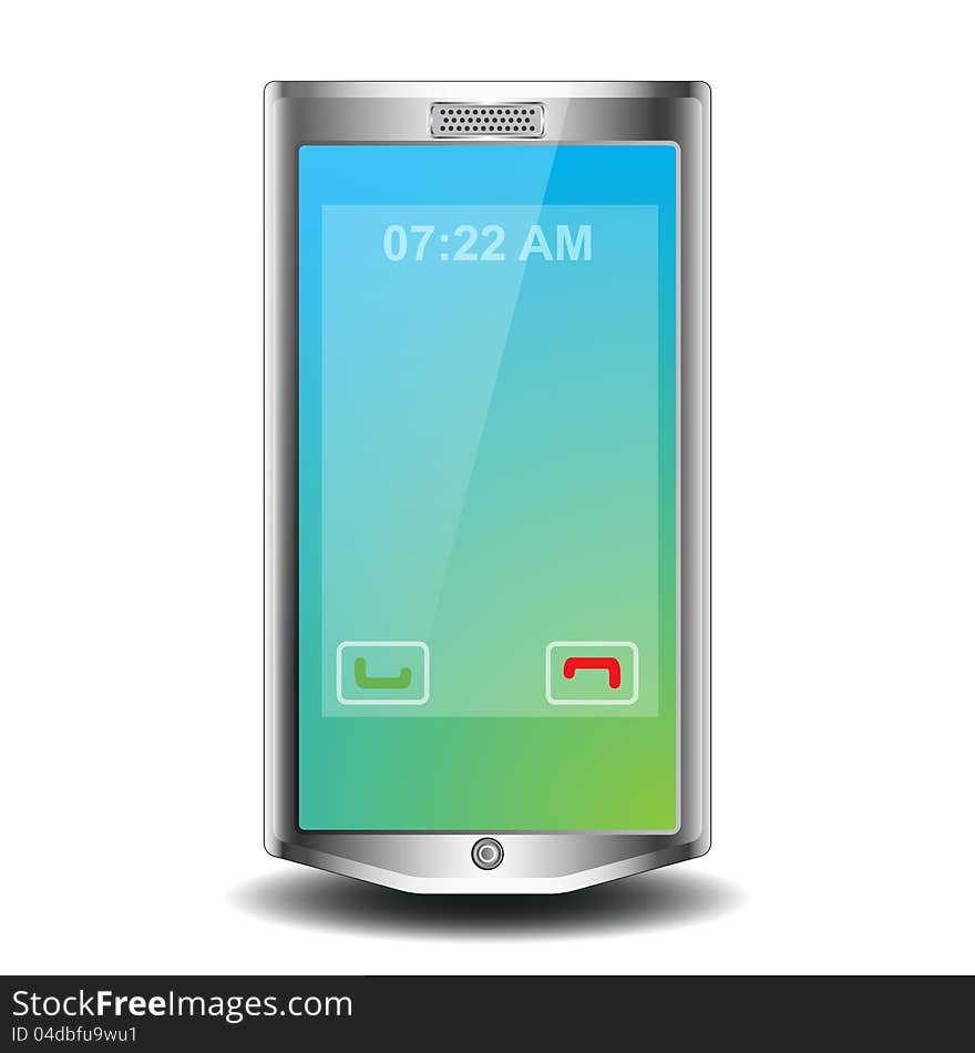 A touchscreen phone on a white background. A touchscreen phone on a white background