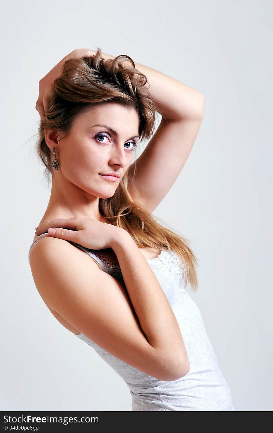 Close-up portrait of caucasian young woman on white backgound. Close-up portrait of caucasian young woman on white backgound