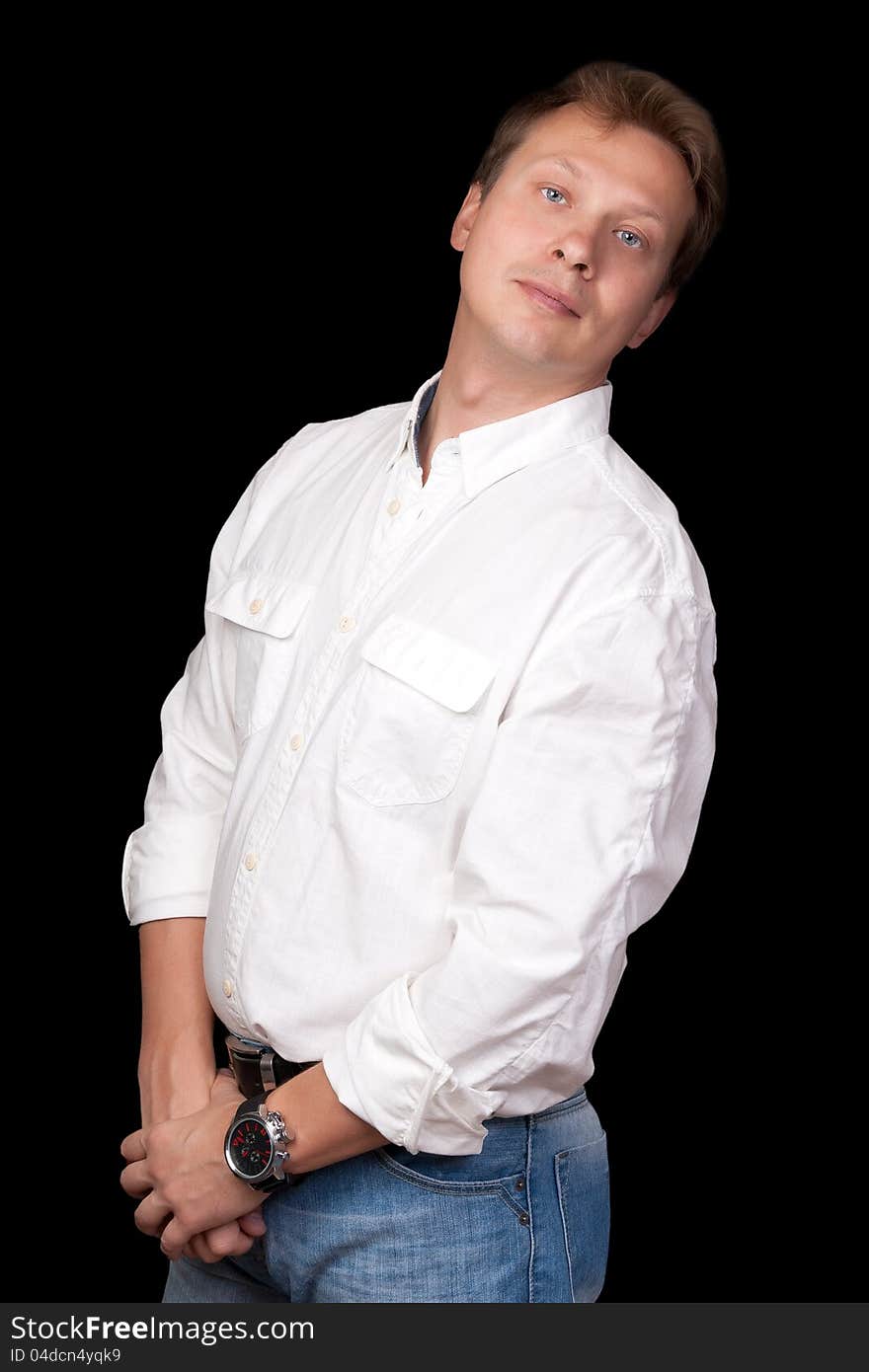 Portrait of handsome man on a black background