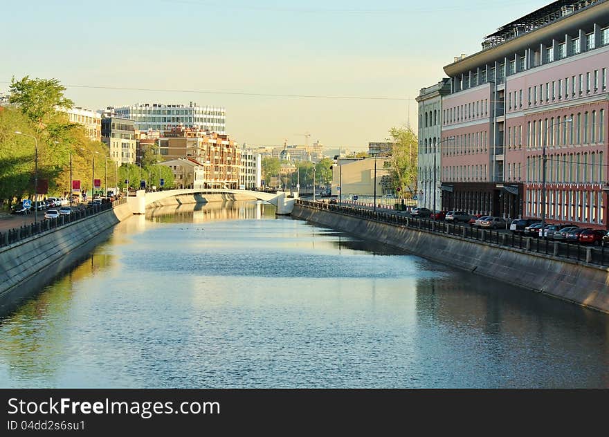 Drainage channel and Gateway embankment in Moscow. Drainage channel and Gateway embankment in Moscow