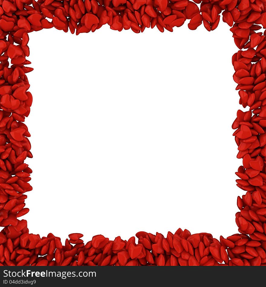 Square frame made of small red hearts, 3d. Square frame made of small red hearts, 3d