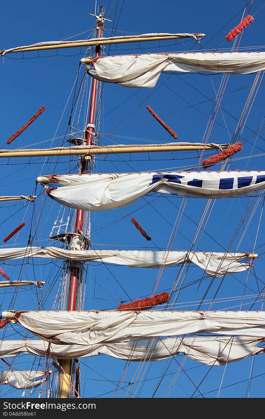 White sail frigate with three mast