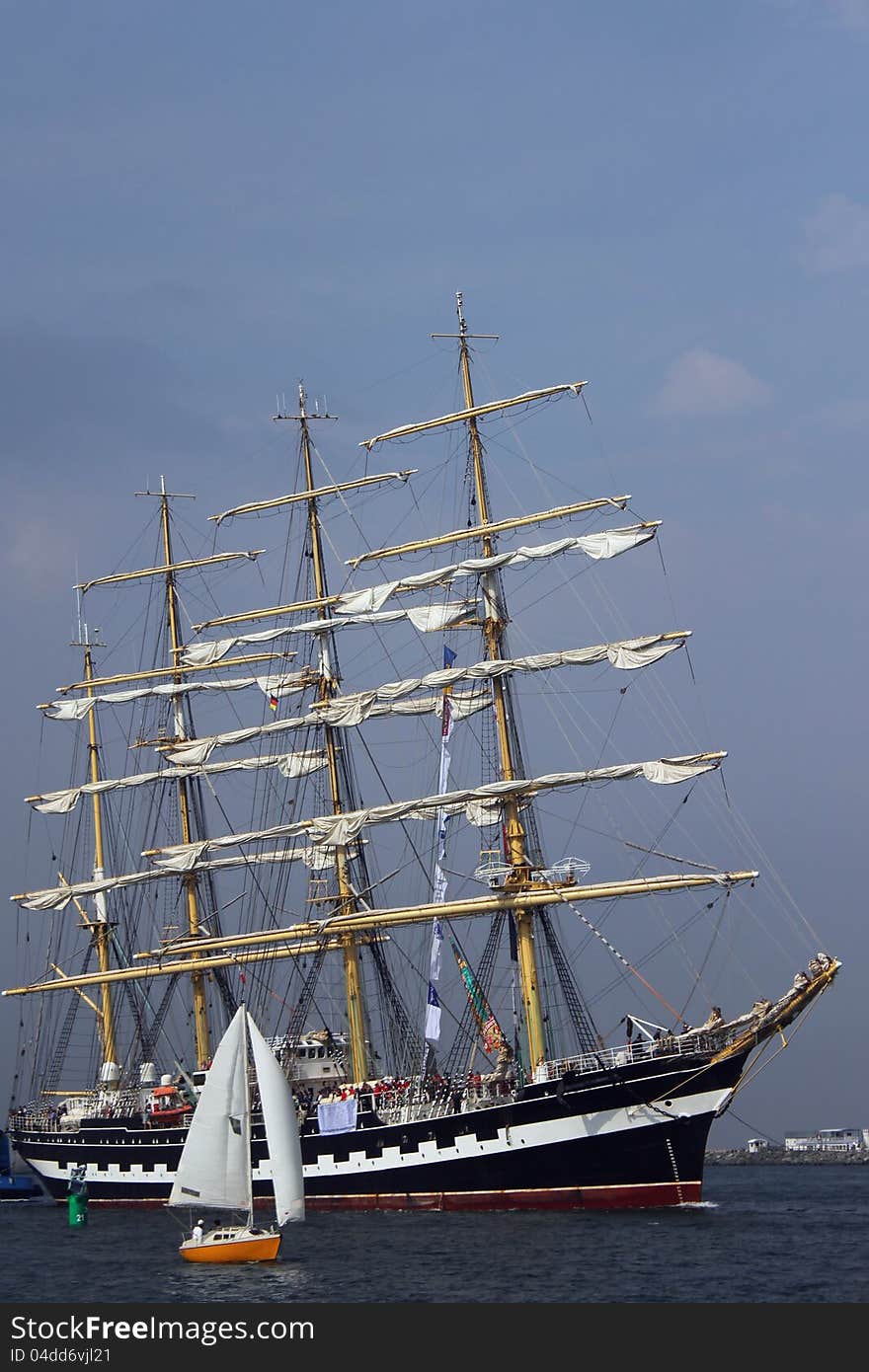 Sailing ships (worldwide parade of sailing ships in Warnemunde - Rostock, Germany). Sailing ships (worldwide parade of sailing ships in Warnemunde - Rostock, Germany)