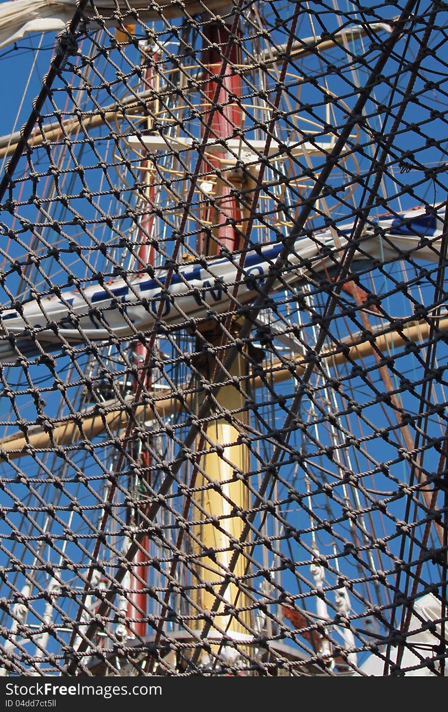 Net On The Stern Of Frigate With Three Mast