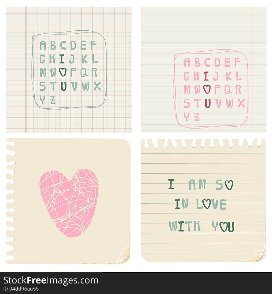 Set of hand-written LOVE CARDS in