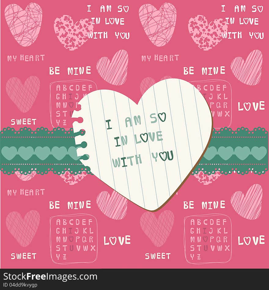 Cute Love Card - for Valentine's day, scrapbooking  in . Cute Love Card - for Valentine's day, scrapbooking  in