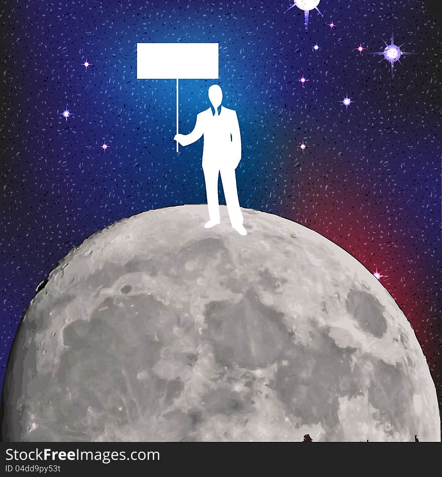 Businessman on the moon. Vector illustration