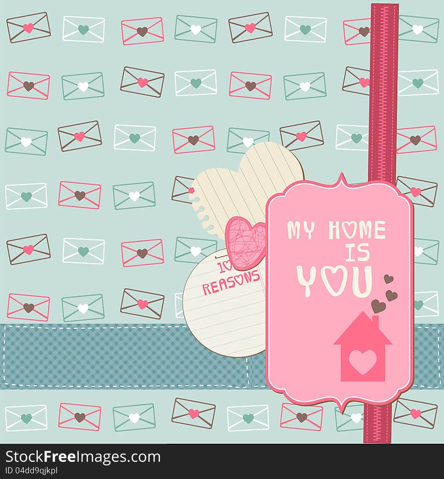 Cute Love Card - for Valentine's day, scrapbooking in. Cute Love Card - for Valentine's day, scrapbooking in