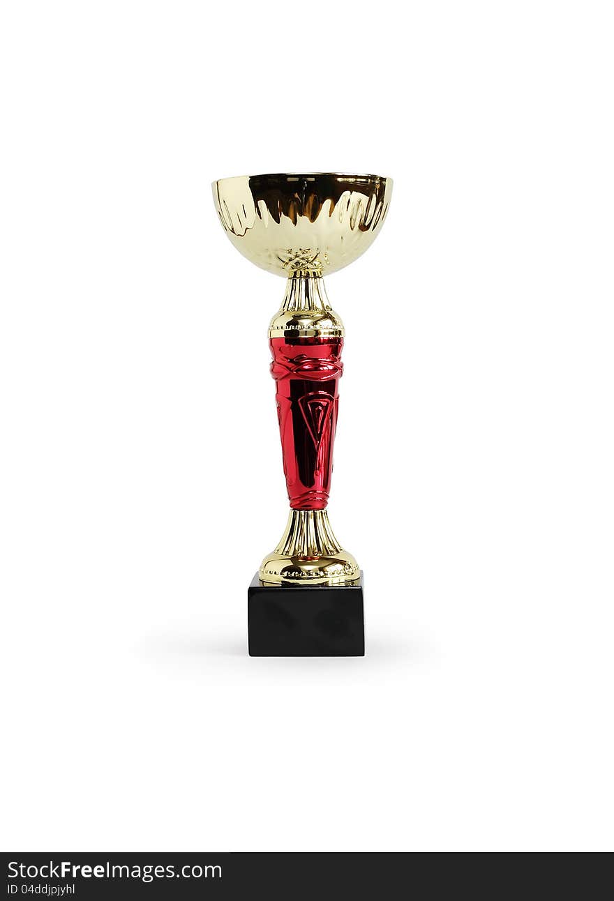 Gold trophy on white background. Clipping path is included. Gold trophy on white background. Clipping path is included