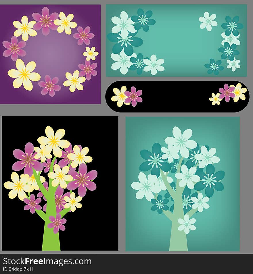 Floral decorative backgrounds and element set. Floral decorative backgrounds and element set