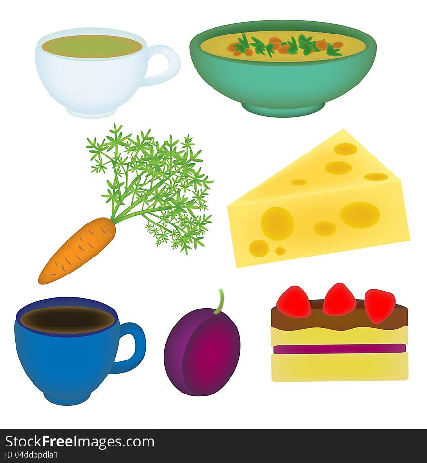 Set of food items in realistic style