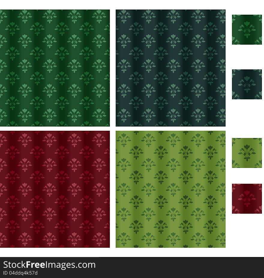 Four curtain backgrounds with floral pattern