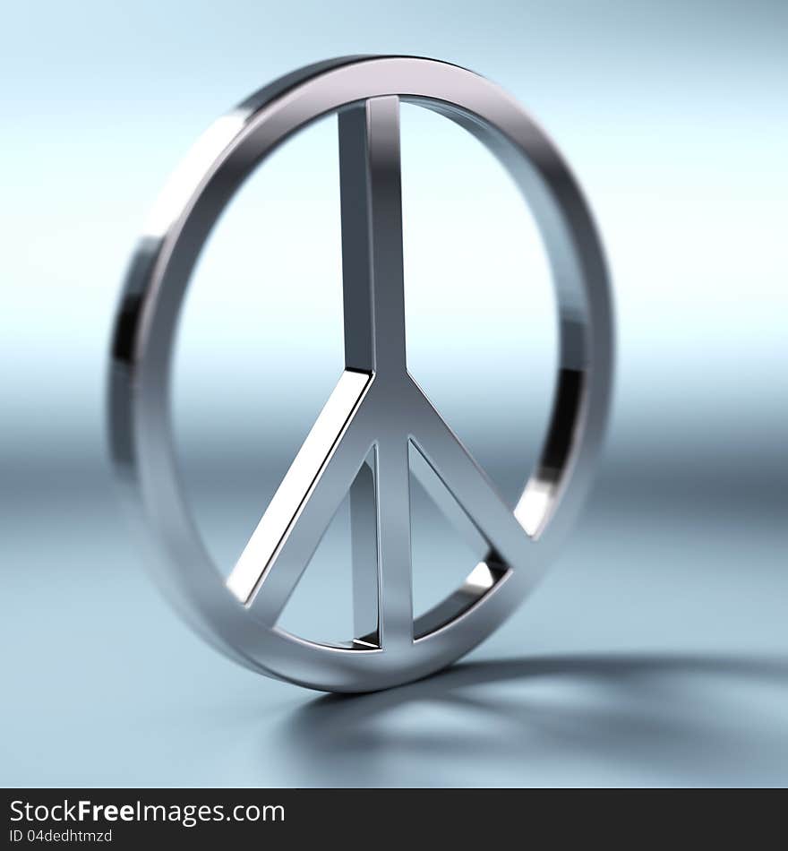 Peace and love symbol over a blue background with blur effect and shadow