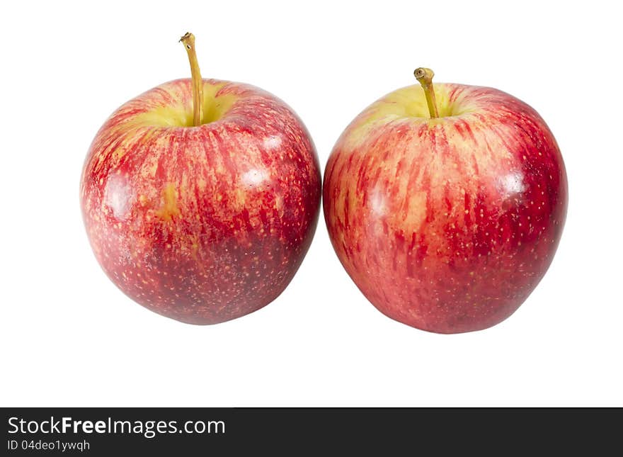 Two sweet ripe juicy red apple isolated on white background. Two sweet ripe juicy red apple isolated on white background