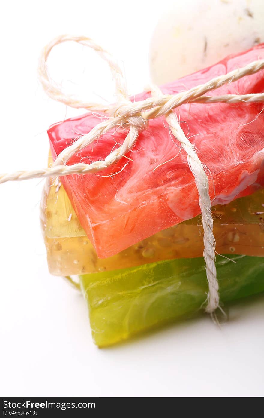 Colorful natural soap on white background