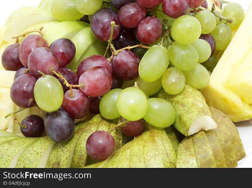 Sliced juicy ripe fruit in a restaurant