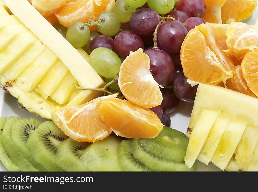 Sliced juicy ripe fruit in a restaurant