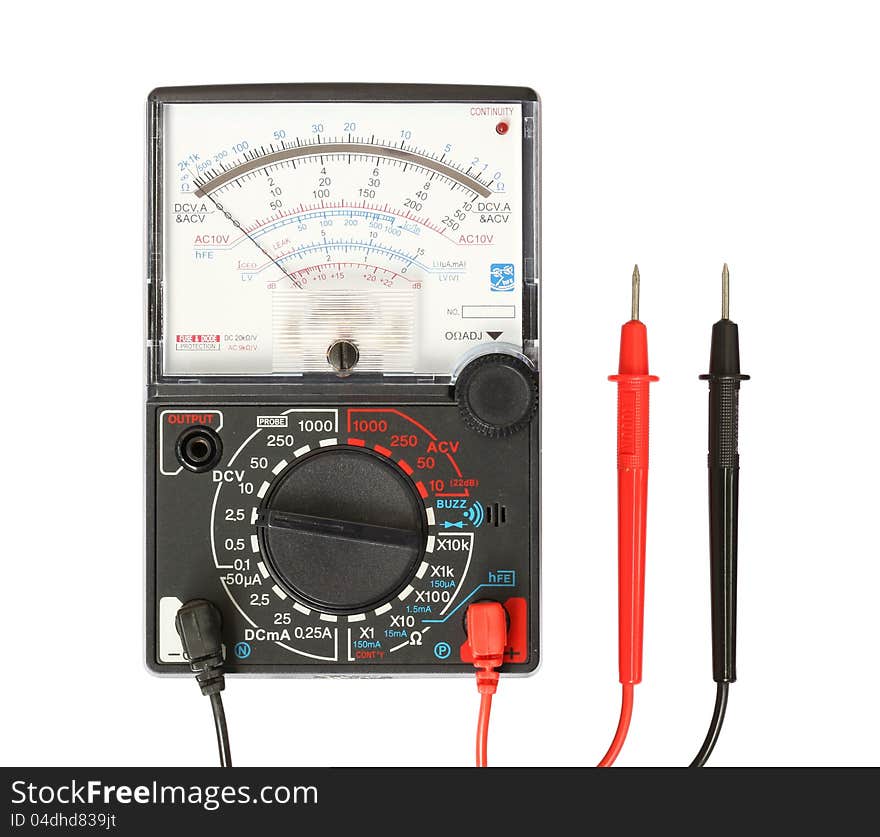 Multimeter with red and black probe isolated on white background. Multimeter with red and black probe isolated on white background