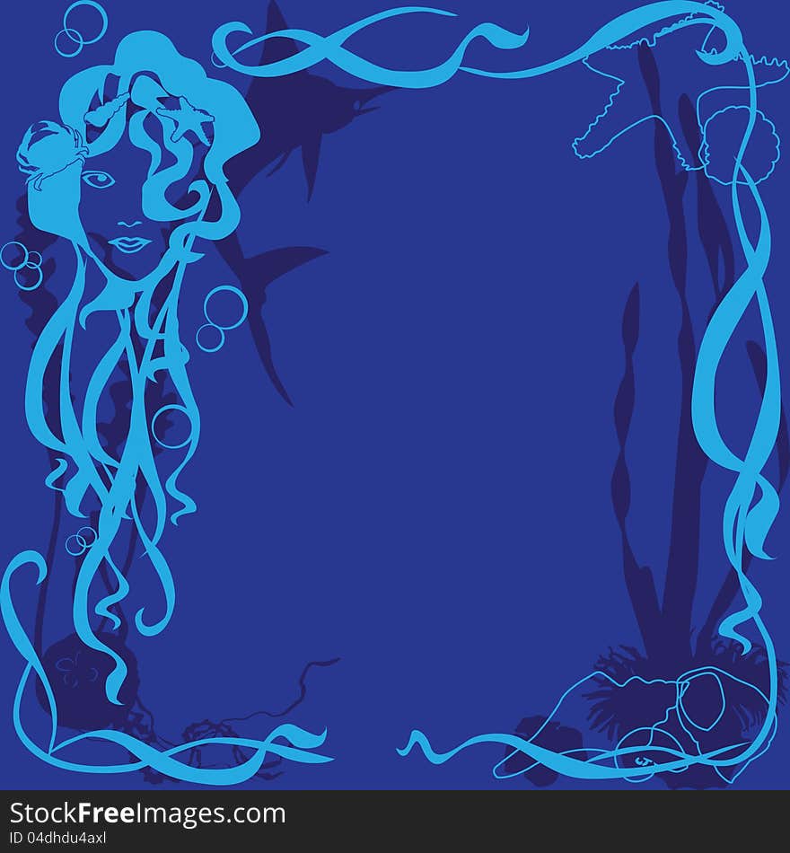 Blue background with the theme of the underwater world. Blue background with the theme of the underwater world