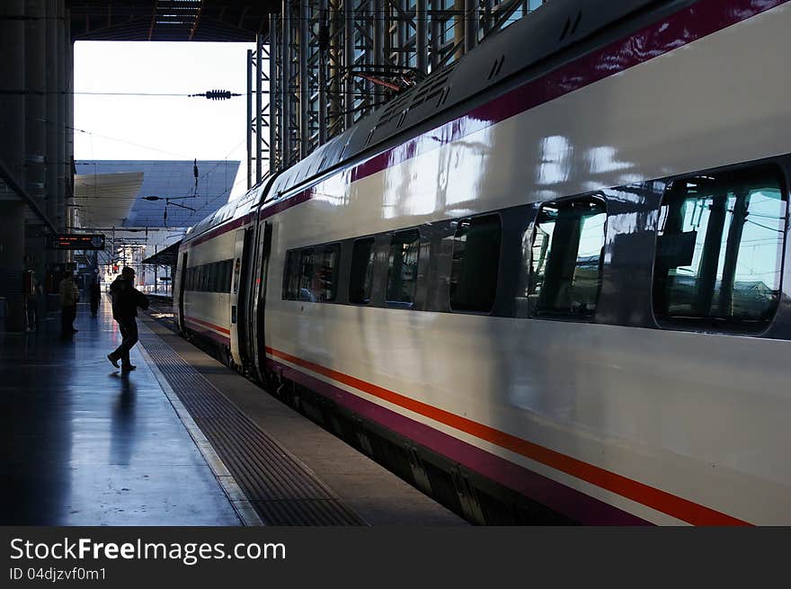 A wagon of a train which has just arrived on station, Madrid, Spain. A wagon of a train which has just arrived on station, Madrid, Spain.