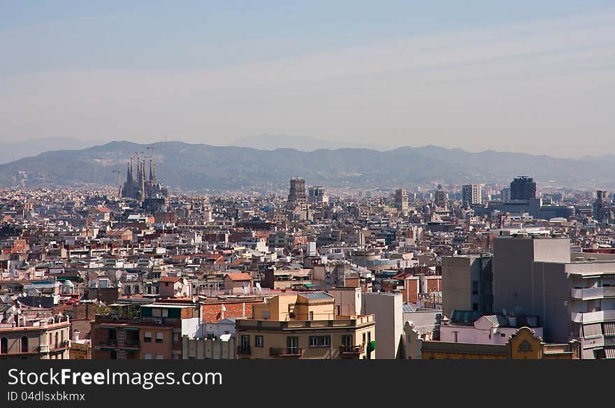 Panoramic view of Barcelona city, Spain.