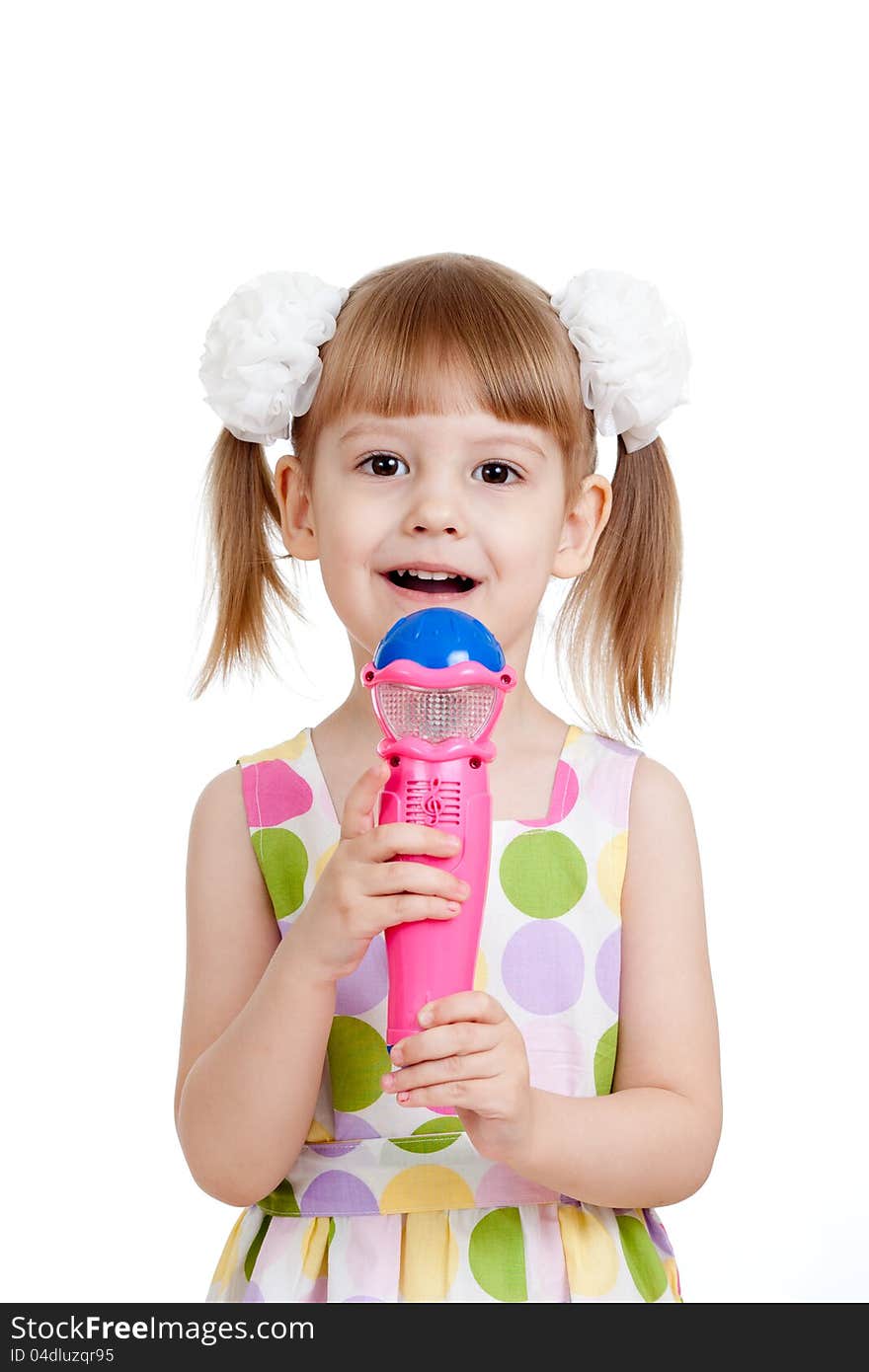 Little girl with toy. Isolated on white