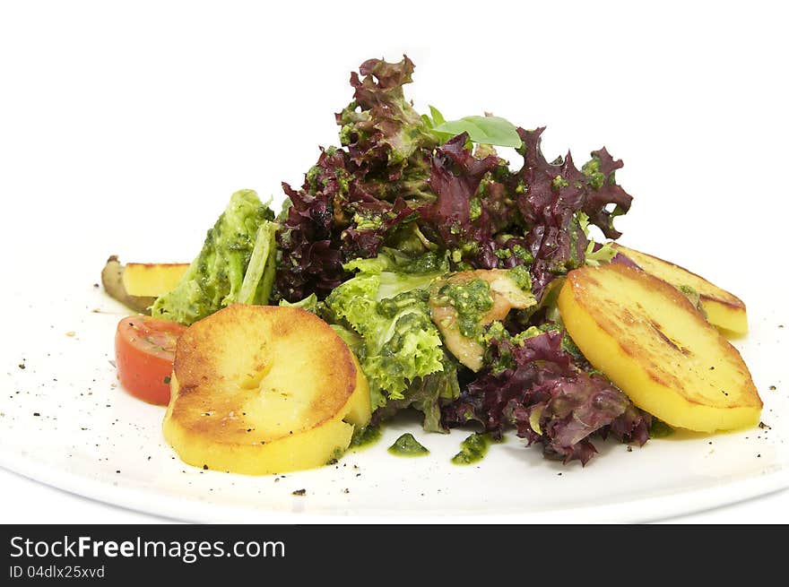 Potato salad and greens Vegetables