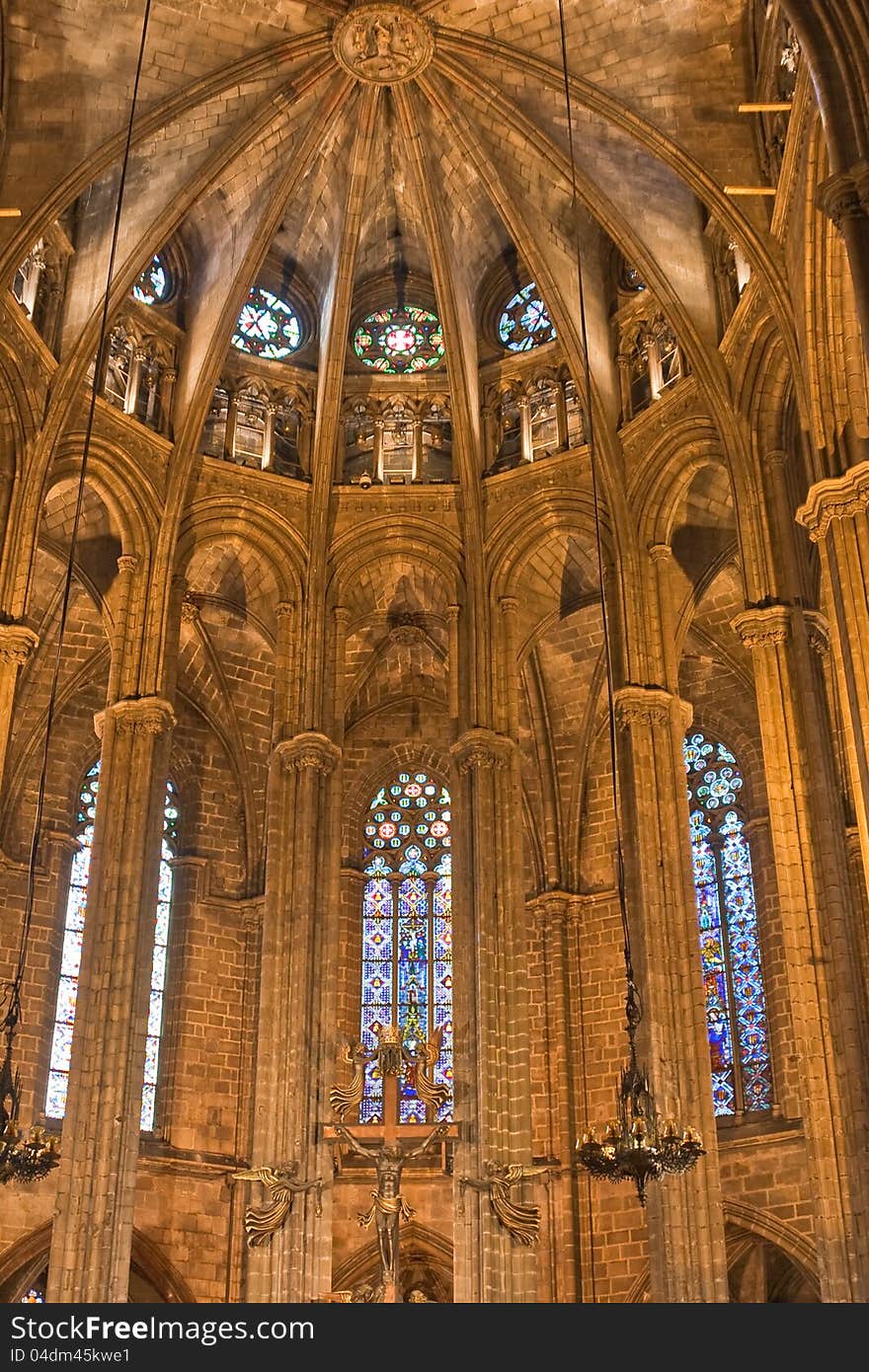 Interior Of A Gothic Church In Barcelona