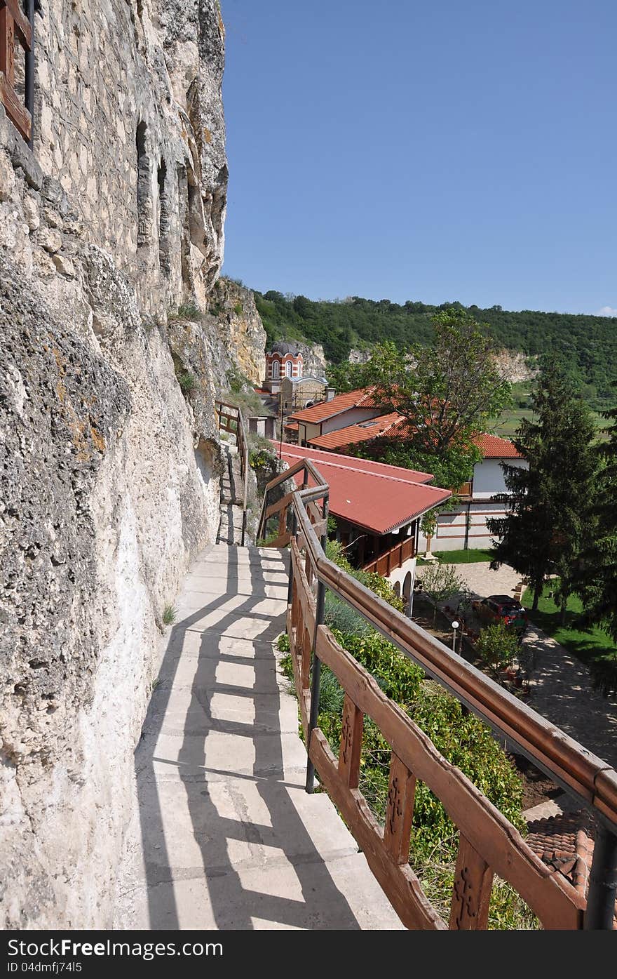 Stairs to Basarabovo stone church in northern Bulgaria near Ruse city. Stairs to Basarabovo stone church in northern Bulgaria near Ruse city