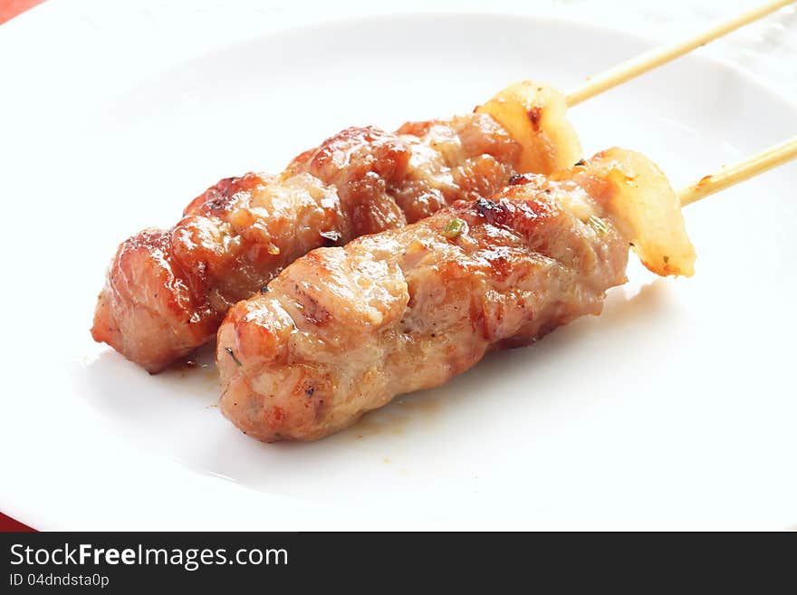 Grilled pork, Asian delicious food in white dish. Grilled pork, Asian delicious food in white dish