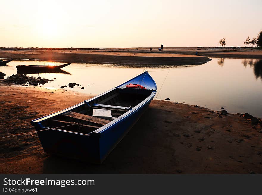 Boat on The Beach at sunset