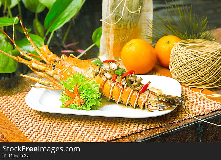 Grilled lobster topping by colorful pepper special dish for special dinner