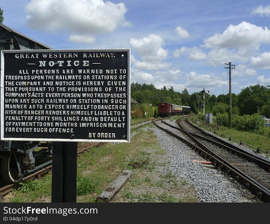 Historic railway with antique sign