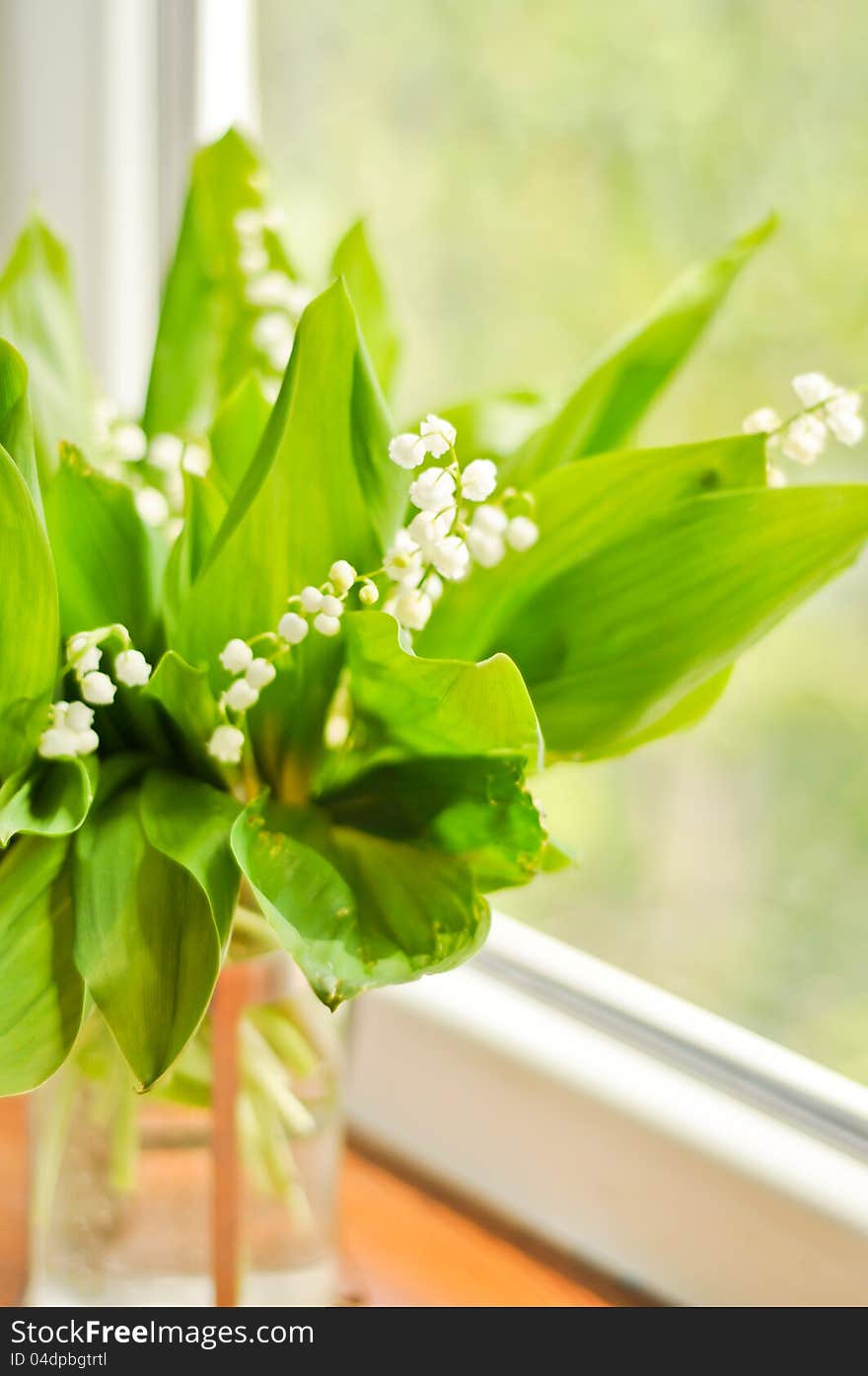 Beautiful spring flowers in a bouquet near window. Beautiful spring flowers in a bouquet near window