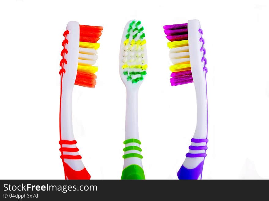 Three toothbrush set isolated on white background. Three toothbrush set isolated on white background