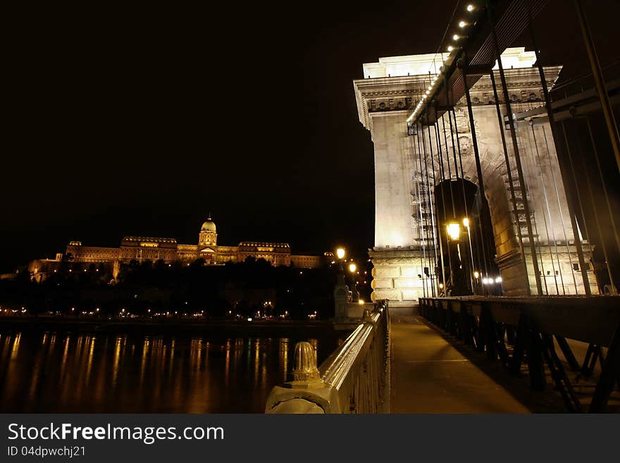 View of chain bridge in Budapest, Hungary