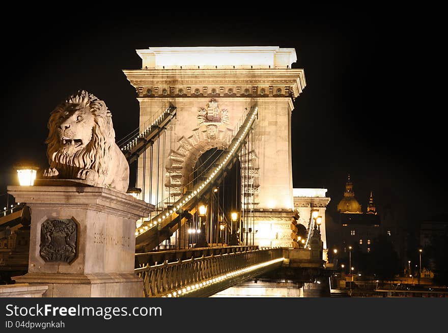 View of chain bridge in Budapest, Hungary