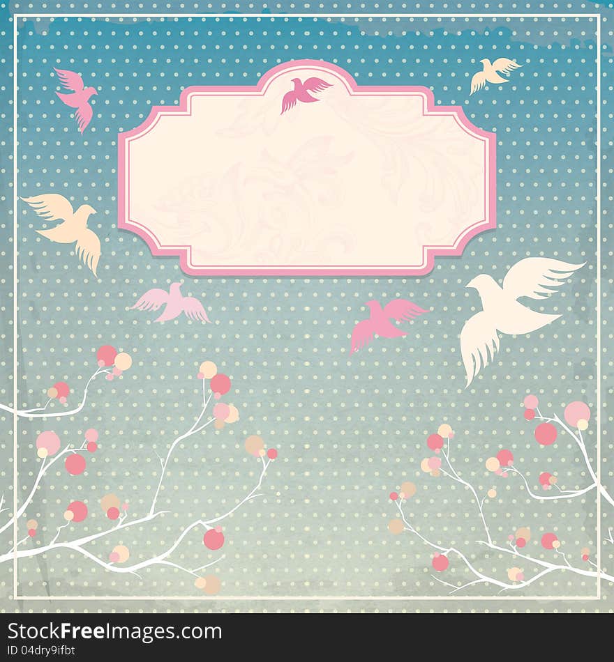 Vintage greeting card with birds