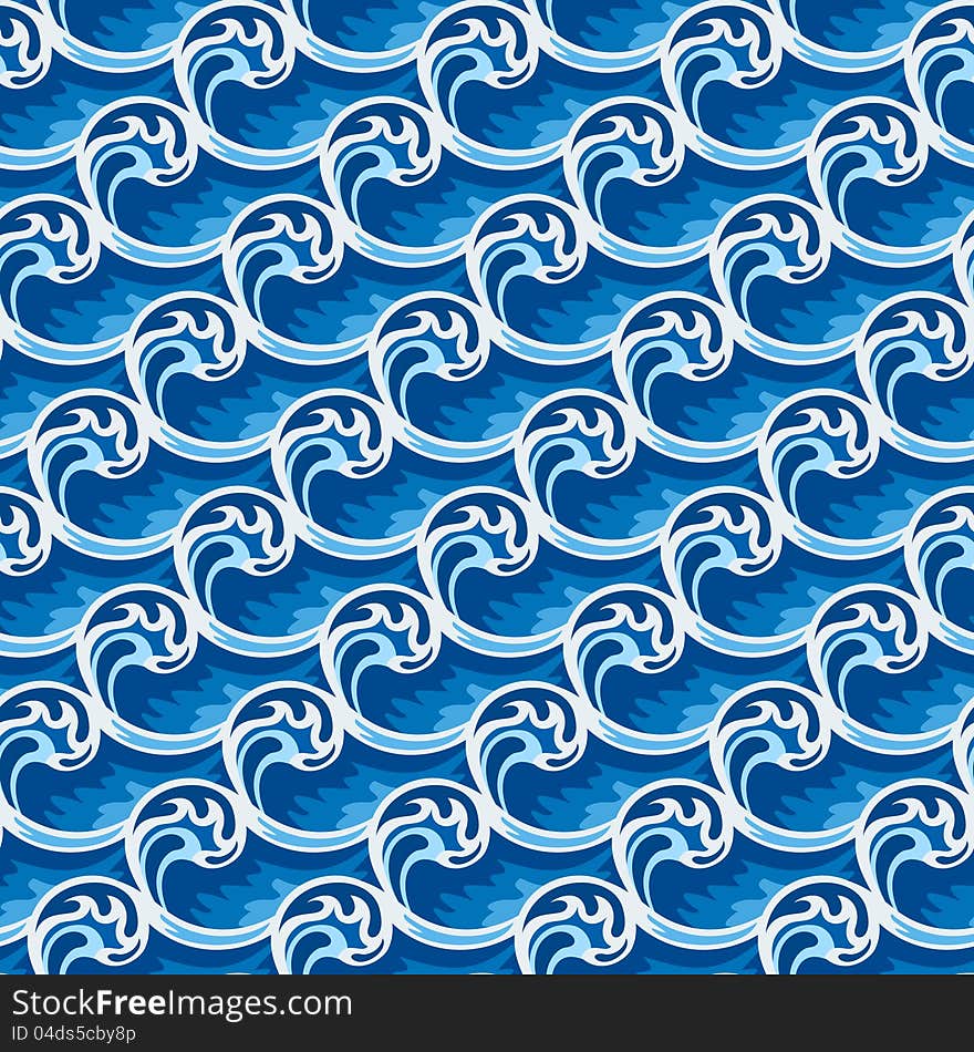 Cartoon waves with whitecaps, seamless pattern. Cartoon waves with whitecaps, seamless pattern