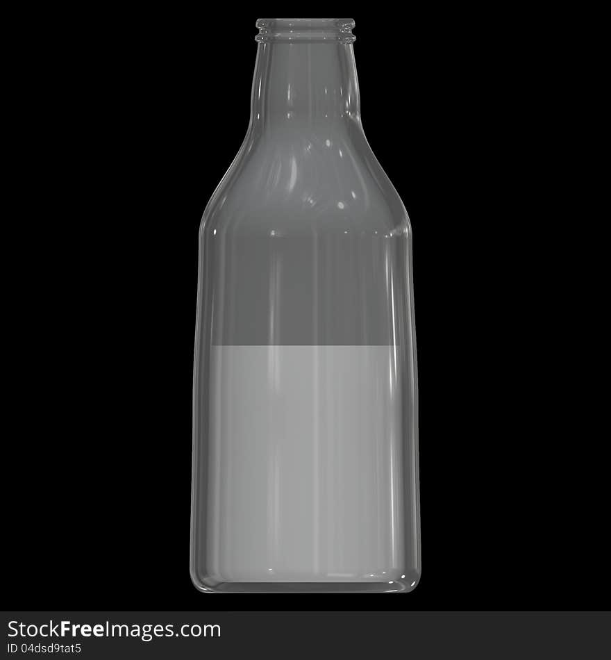 Glass bottle half full of liquid