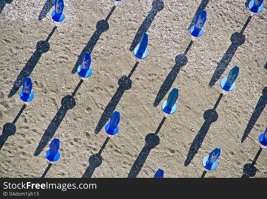 Blue beach umbrellas