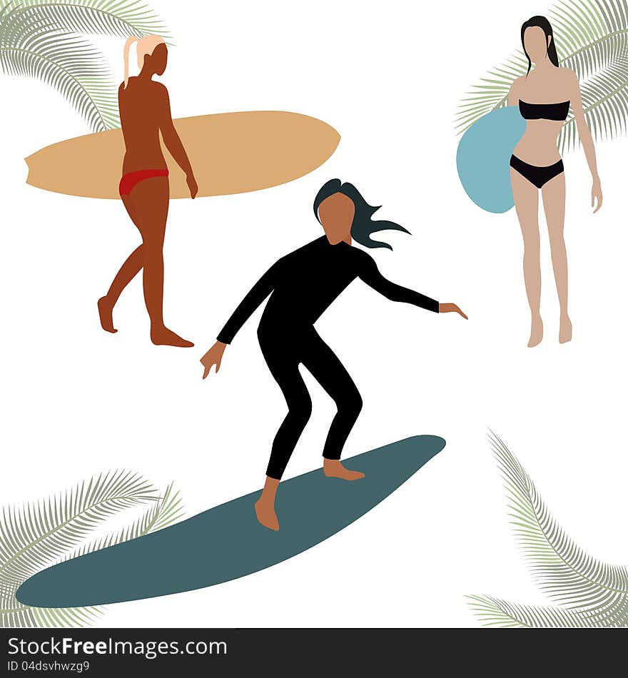 Colorful sihouettes for surf figures