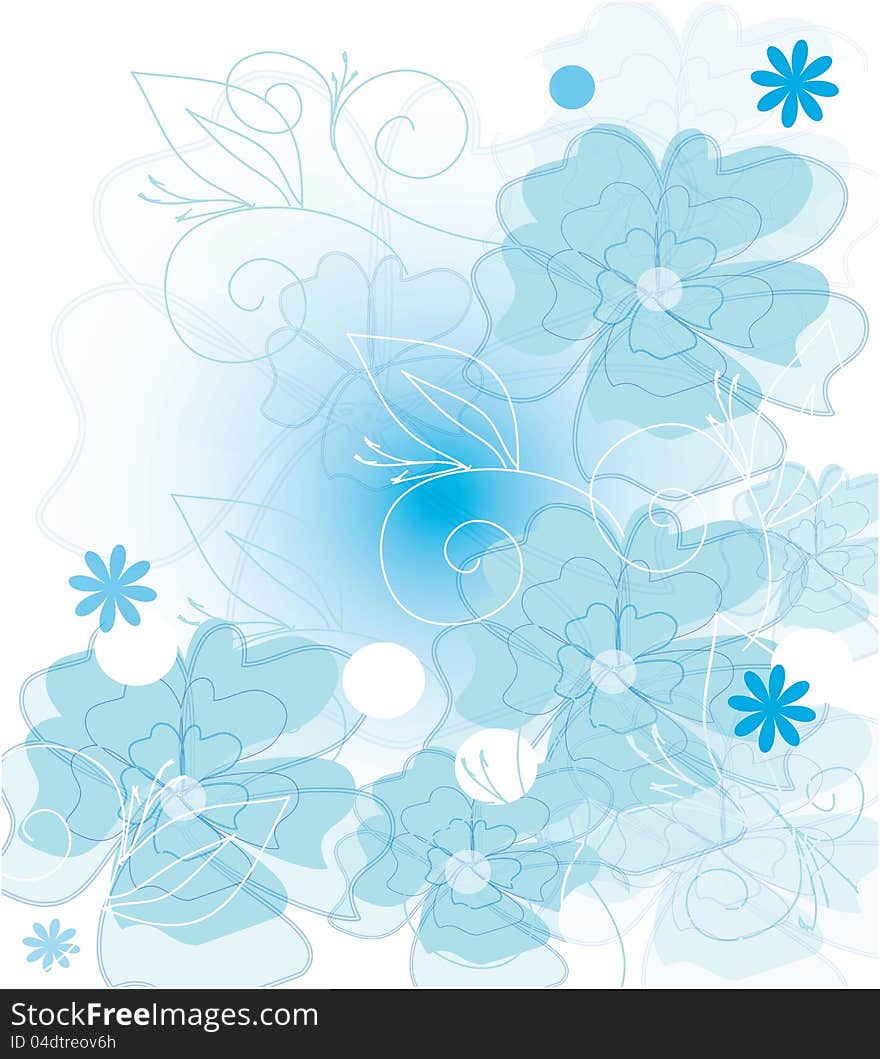 Blue flowers in a white blue background